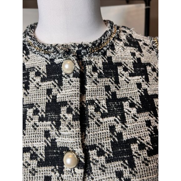 ZARA‎ WOMAN METALLIC THREAD DRESS WITH CHAIN TRIMS BLACK/WHITE Size Medium - Picture 2 of 11